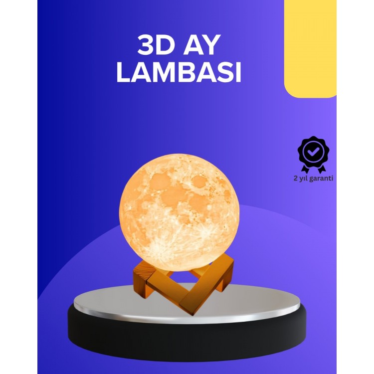 16 Color 3D Printed Moon Lamp with Wooden Standand Remote Controlled
