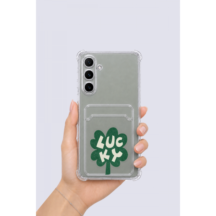 Samsung Galaxy A54 Kartlıklı Lucky Yonca Desenli Kılıf