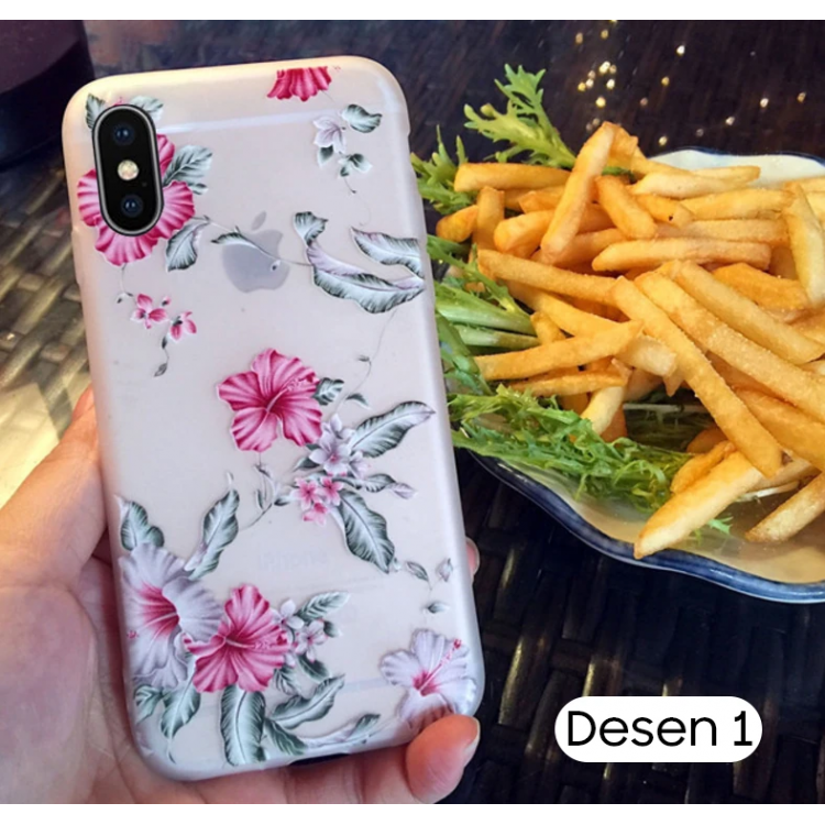 İphone X Xs 3d Gül Desenli Premium Silikon Kılıf-(5775)