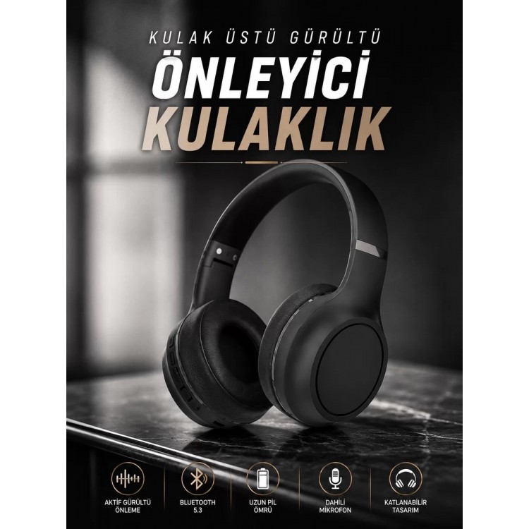Kulak Üstü Kablosuz Bluetooth Kulaklık Gürültü Önleyici Ayarlanabilir