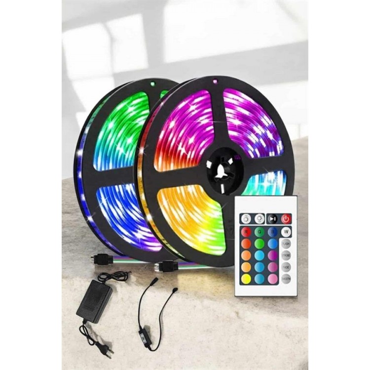 Yeni Nesil RGB Işıklı 10Metre Şerit Led Kumandalı Şarj Edilebilir
