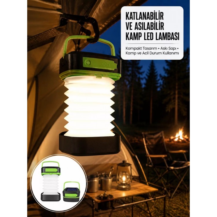 Kamp Lambası Katlanabilir Lamba Solar Şarjlı Led Lamba El Fenerli Yeni Nesil