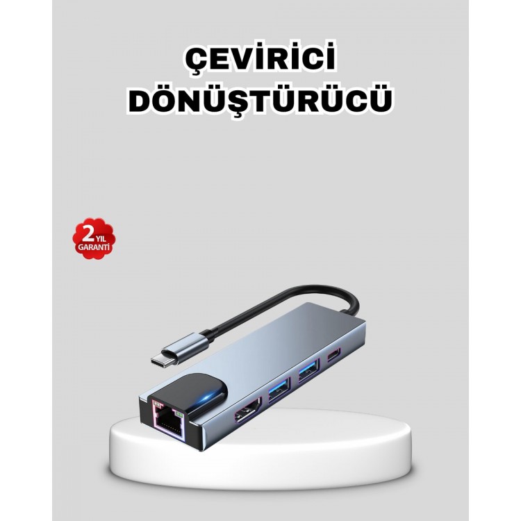 Type-C Çoklu Dönüştürücü – Alüminyum Gövde Hızlı Veri Aktarımı ve Şarj Desteği