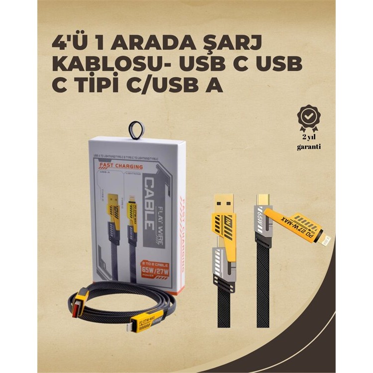 4'ü 1 Arada Metal Hızlı Veri Kablosu – 65W Güç 27W iPhone Desteği 480Mbps Aktarım