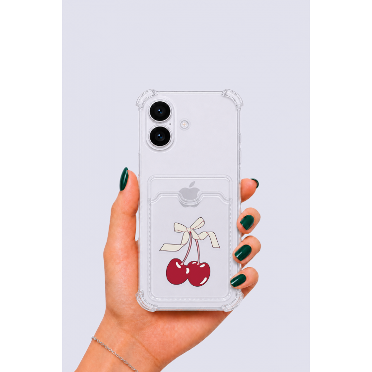 iPhone 17 Kartlıklı Kiraz Desenli Kılıf