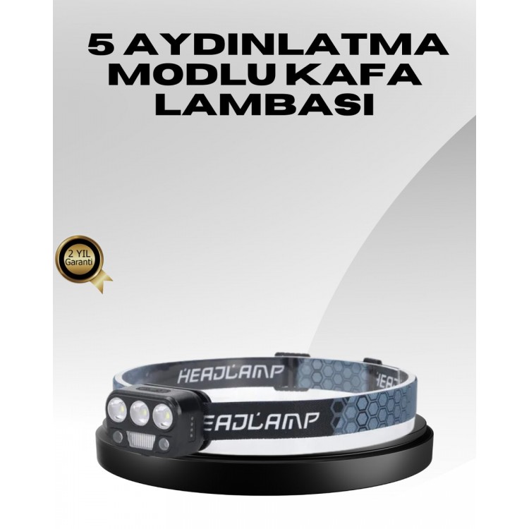 USB Şarjlı LED Kafa Lambası 300 Lümen Güç Göstergeli
