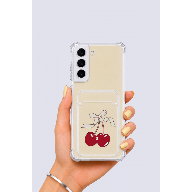 Samsung Galaxy S22 Kartlıklı Kiraz Desenli Kılıf