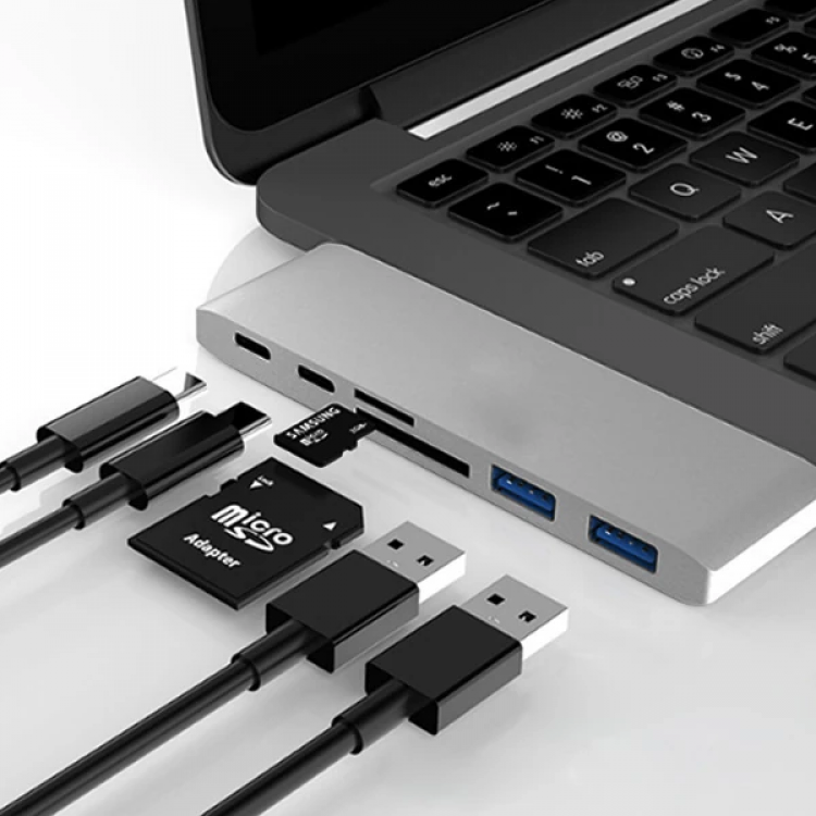 Ally 6 In1 Usb-C Hub Daul USB3.0 Type-C Charging Card Reader ReplicatorHub-(5775)