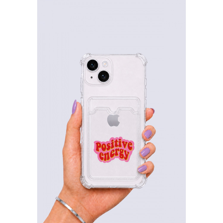 iPhone 14 Kartlıklı Pozitif Enerji Desenli Kılıf