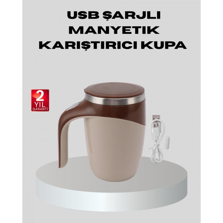 Manyetik Karıştırıcı Kupa USB Şarjlı Otomatik Karıştırma Çift Katmanlı