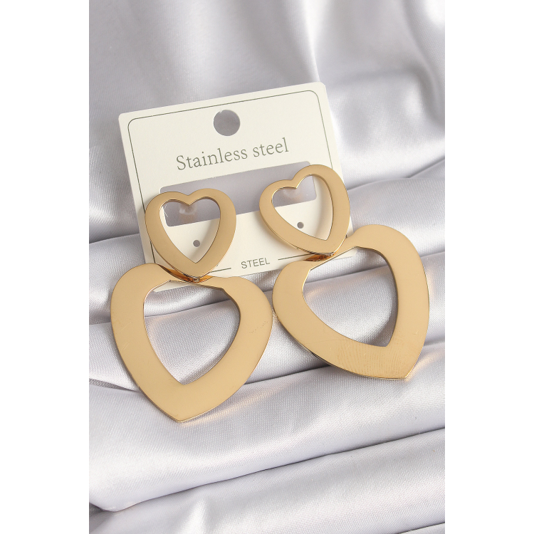 316L Çelik Gold Renk Kalp Model Kadın Küpe 5886