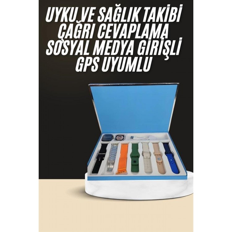 7 Kordonlu Unisex Akıllı Saat Çoklu Kordon Seçeneği Amoled Ekran