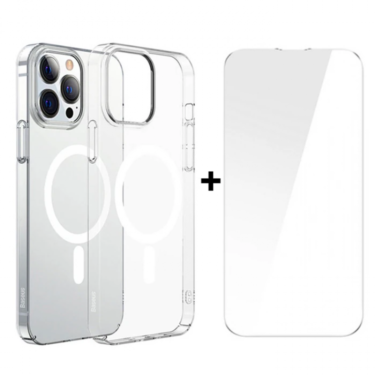 Baseus Crystal iPhone 13 Pro Max 6.7Magsafe Silicone Case + Tempered Screen Protector Set-(5775)