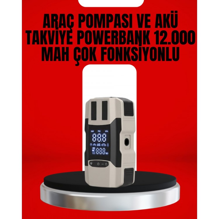 Car Pump Battery Booster Powerbank with Digital Display 12.000mAh