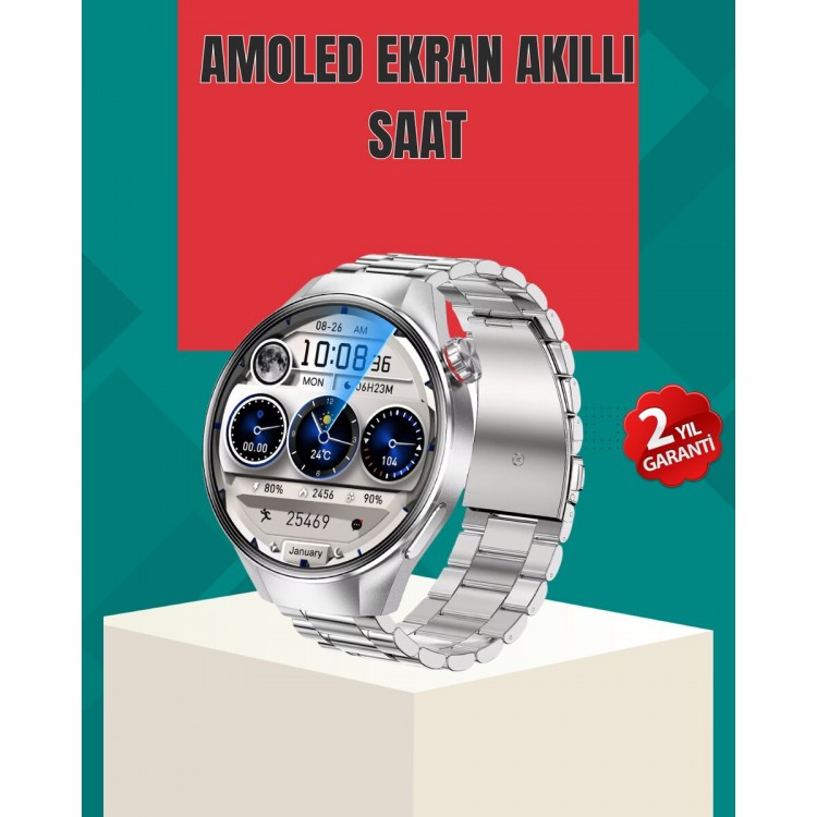 Metal Gövdeli AMOLED Akıllı Saat – Kan Oksijen Nabız ve Arama Fonksiyonlu
