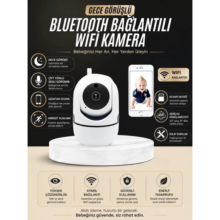 Bebek Takip Kamerası  Gece Görüşlü WiFi Güvenlik Kamerası