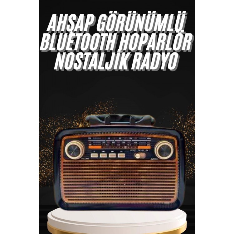 Nostaljik Görünümlü Ahşap Radyo TF SD USB Girişli Led Fener Işıklı