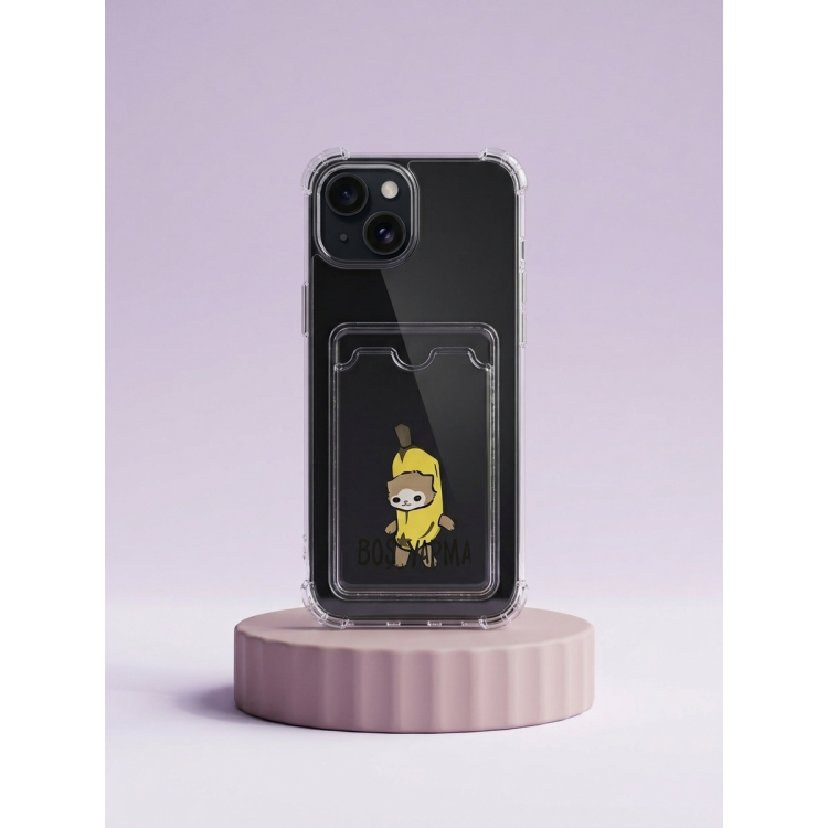 iPhone 15 Boş Yapma Muz Detaylı Kart Bölmeli Şeffaf Telefon Kılıfı