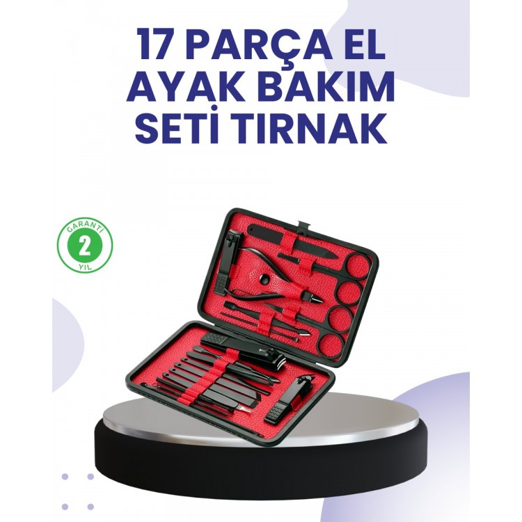 Taşınabilir Deri Kutulu 17 Parça Manikür Seti