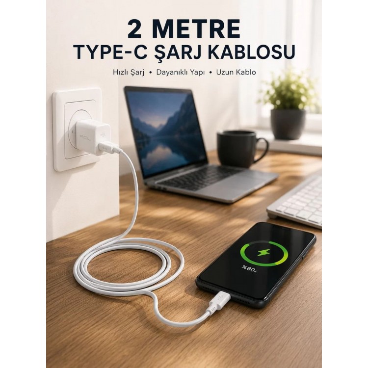 Hızlı Şarj Destekli 2 Metre Type-C Kablo