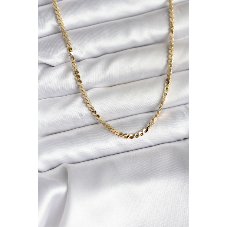 14K Gold Renk Kaplama Ezme Yılan Zincir Model CM Kadın Kolye 5886