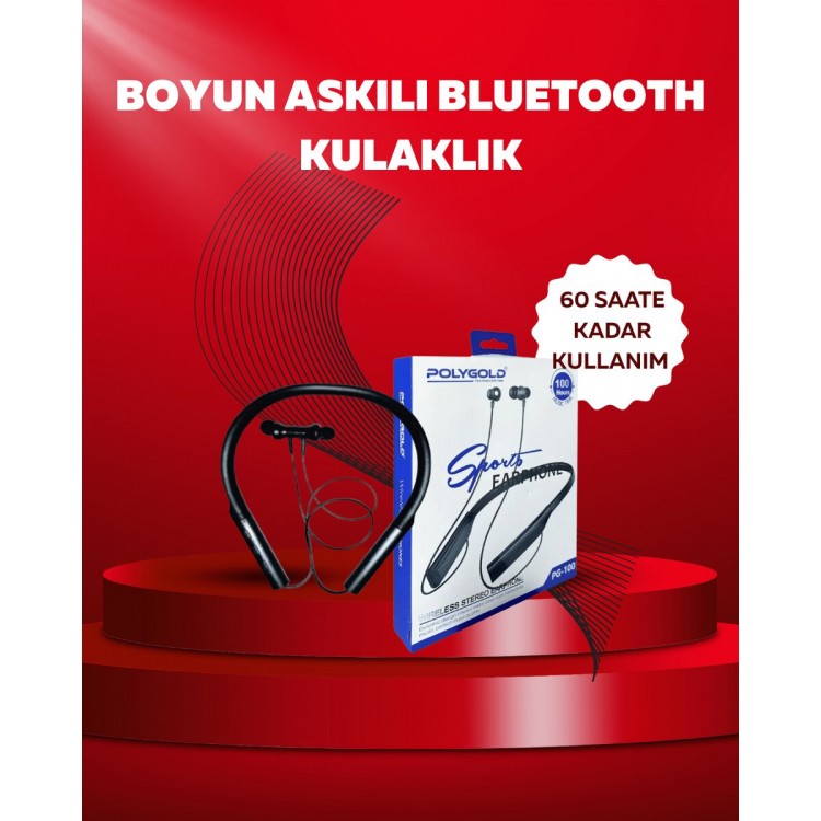 Polygold PG-100 Bluetooth 5.0 Boyun Bantlı Kulaklık – 50 Saat Konuşma Süresi Type-C Şarj