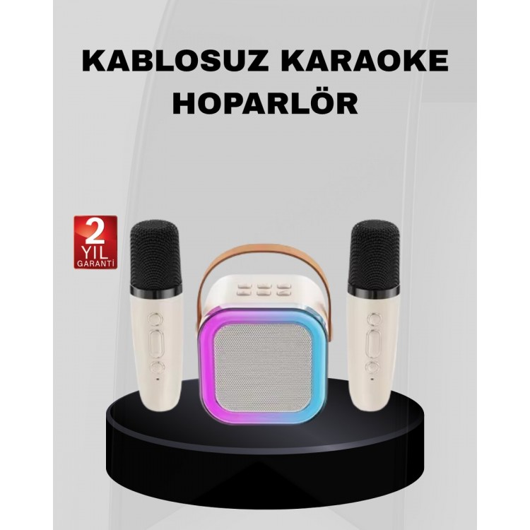Taşınabilir Karaoke Hoparlör Bluetooth 5.0 ve Çift Mikrofonlu