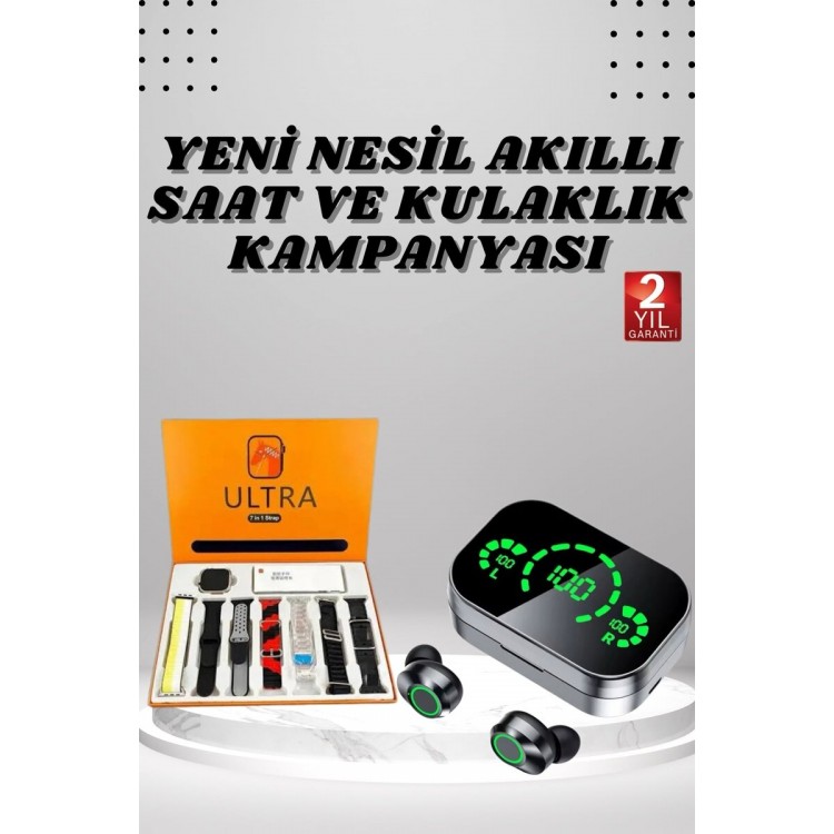 Smart Watch with 7 Bands and Bluetooth Headset with MirrorPowerbank with Digital Display