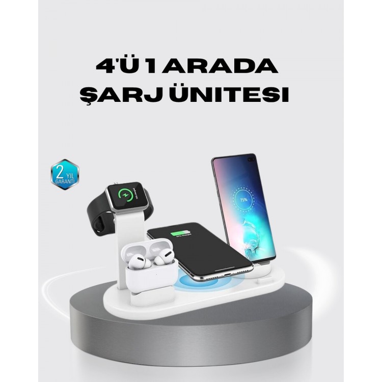 4’lü Apple Kablosuz Şarj Standı iPhone Watch ve AirPods Çoklu Şarjlı