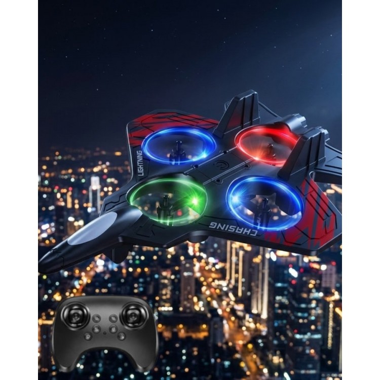 LED Light Remote Control Drone Fighter Jet Design360 Degree Rotating Toy Airplane