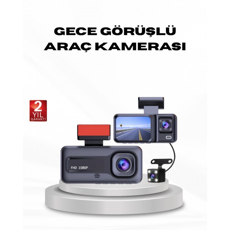 Full HD Triple Camera Dash Cam with G-Sensorand Night Vision