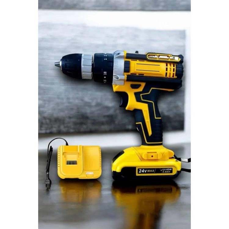 Couple battery powered Metal Gear Cordless Hammer Drill Set 24W Powerand 24 Pieces of Accessories