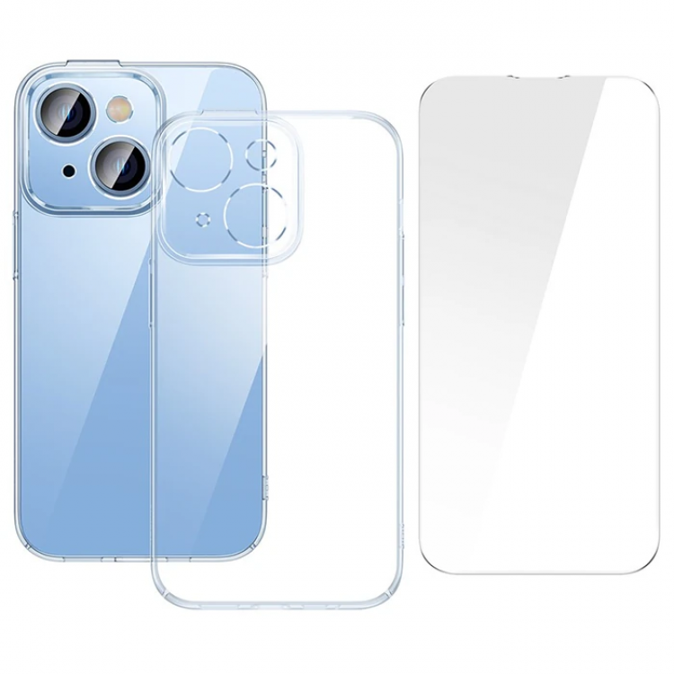 Baseus Crystal iPhone 14 Plus 6.7 Ultra-Thin Silicone Case + Tempered Screen Protector Set-(5775)