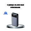 Günün her anında enerjik kalmanızı sağlayan Powerbank 20000 mAh 4 Çıkışlı Hızlı Şarjlı ve LED Göstergeli, yüksek kapasitesi ve gelişmiş teknolojisiyle modern yaşamın temposuna ayak uydurur.20.000 mAh batarya kapasitesi, cihazlarınızı defalarca şarj etmeni