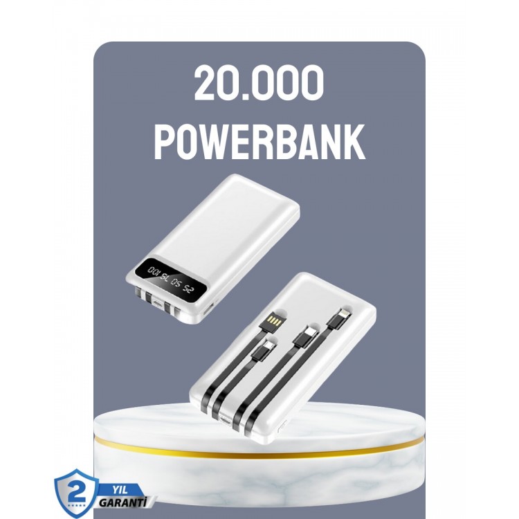 20.000mAh Powerbank USB Type with Fast Charging SupportLightning LCD