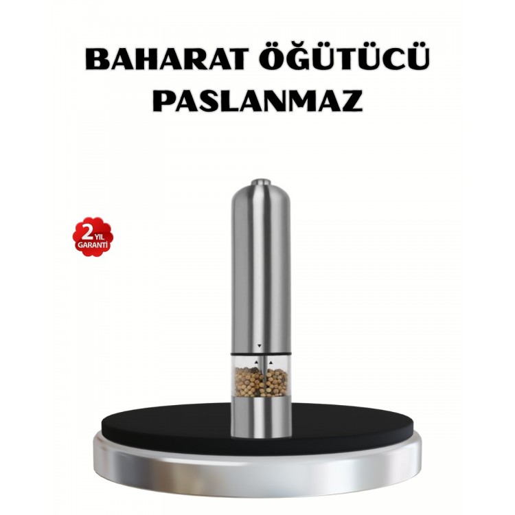 Modern Otomatik Baharat Öğütücü Seti – Pilli Paslanmaz Çelik LED Aydınlatmalı
