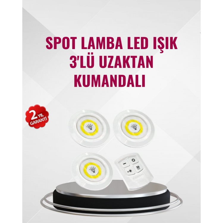 Wireless Led Spot Lamp Set with 3 BatteriesEasy Installation Lighting with Remote Control