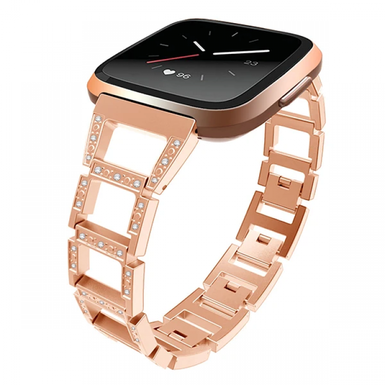 Fitbit Versa Metal Diamond İşlemeli Akıllı Saat Kayış Kordon-(5775)