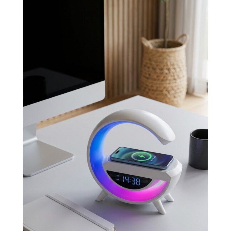 Kablosuz Şarjlı Bluetooth Hoparlör RGB Işık Gece Lambası Dijital Saat