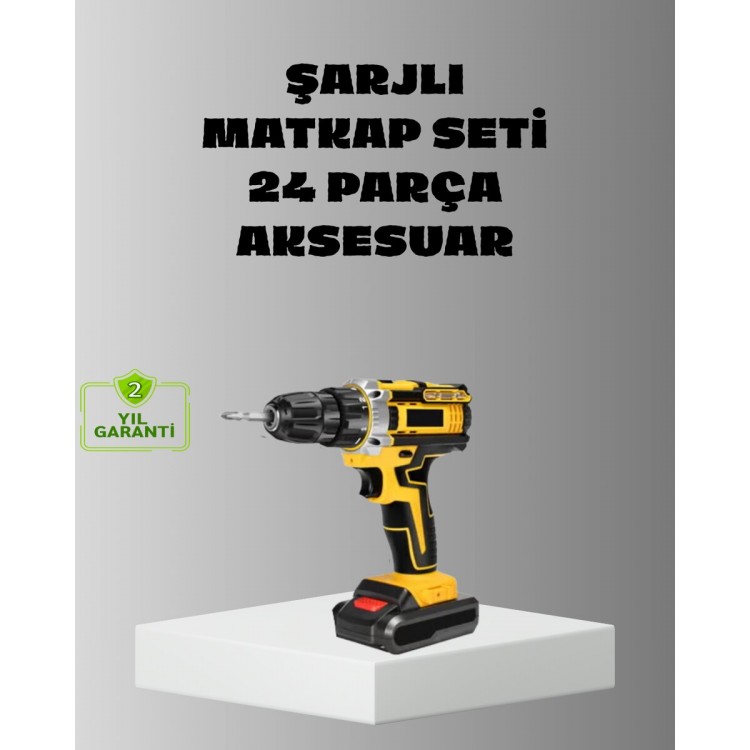 Şarjlı Darbeli Matkap Seti – 2 Bataryalı 24W Güç 24 Parça Aksesuar LED Işıklı