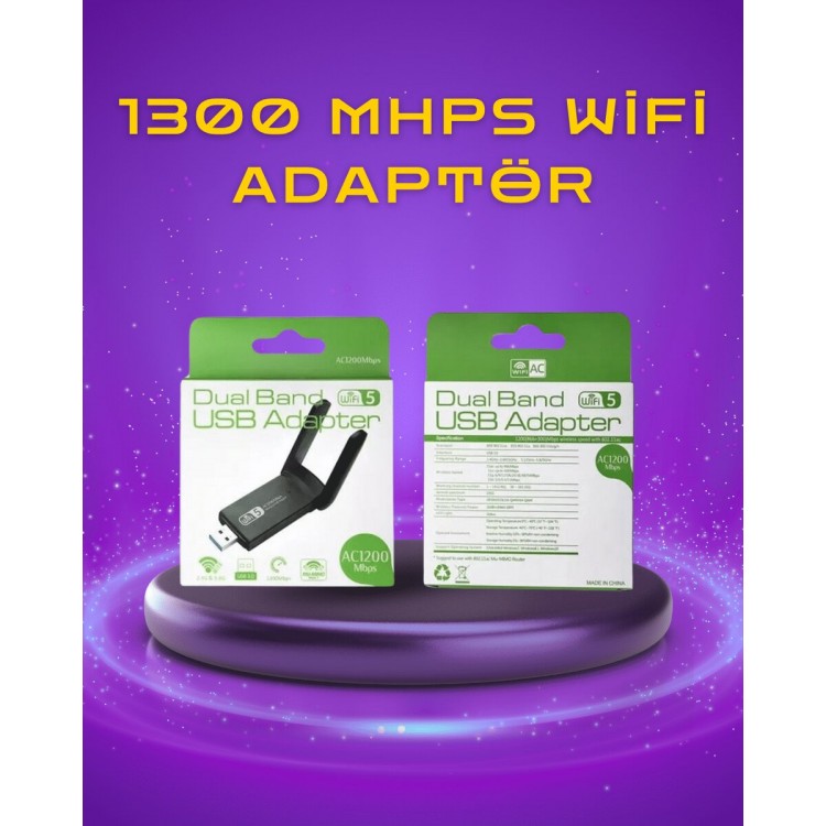 Yüksek Hızlı 1200 Mbps Çift Bant USB WiFi Adaptör – Güçlü Sinyal Geniş Uyumluluk