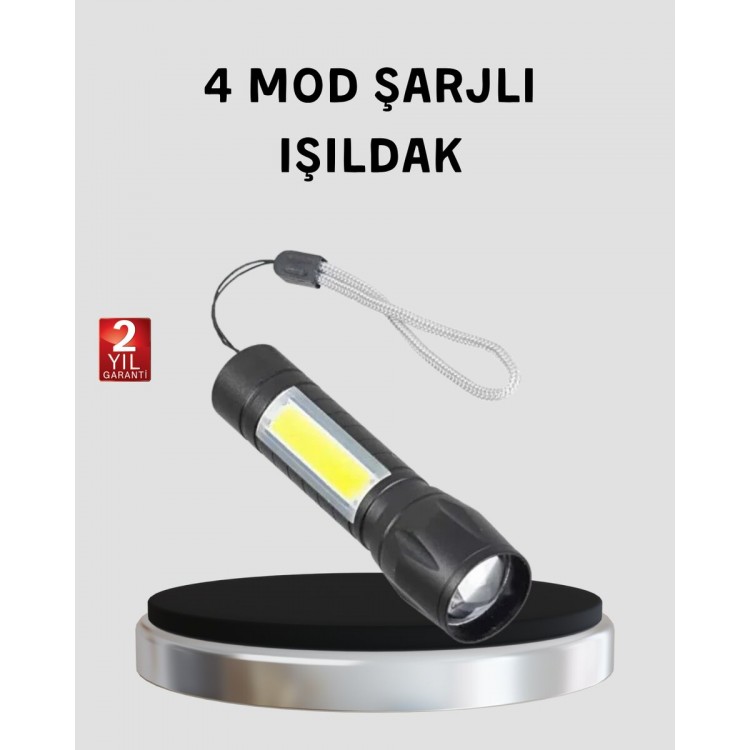 Ultra Dayanıklı 4 Mod Şarjlı Işıldak | Suya ve Darbeye Dayanıklı | 100.000 Saat LED Ömrü