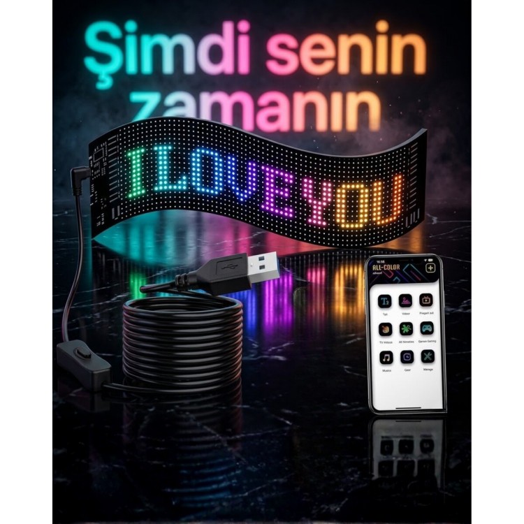 60 cm LED Matrix Panel 16x96 Piksel Bluetooth Kontrollü RGB Kayan Yazı Ekranı