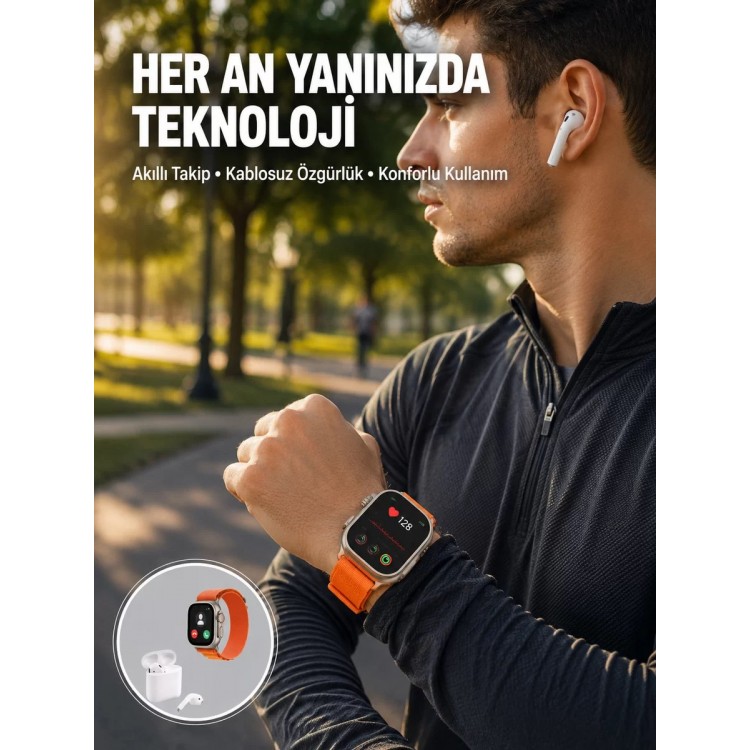 S8 Ultra Akıllı Saat ve Bluetooth Kablosuz Kulaklık 2’li Set Yeni Nesil