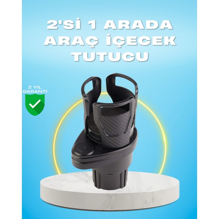 Çiftli Araba Bardak Tutucu Karbon Fiber Görünümlü 360° Ayarlı