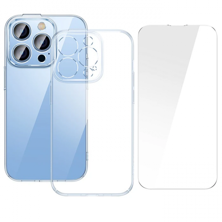 Baseus Crystal iPhone 14 Pro 6.1 Ultra-Thin Silicone Case + Tempered Screen Protector Set-(5775)