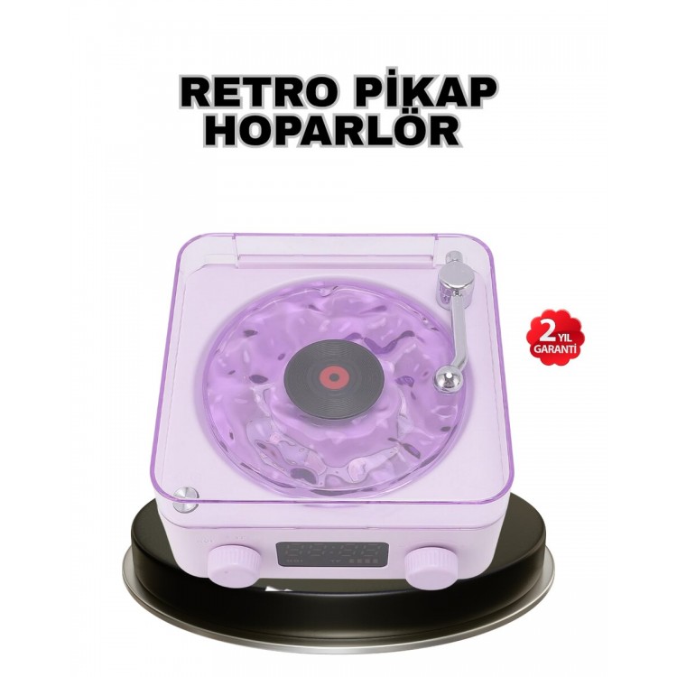 Projektör Işıklı Retro Hoparlör Bluetooth AUX USB Hafıza Kartlı 360° Sesli Şarjlı