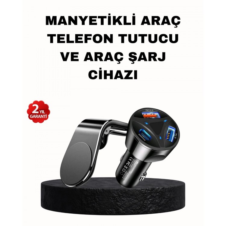 Manyetik Araç Telefon Tutucu ve Hızlı Şarj Adaptörü 2’li Set