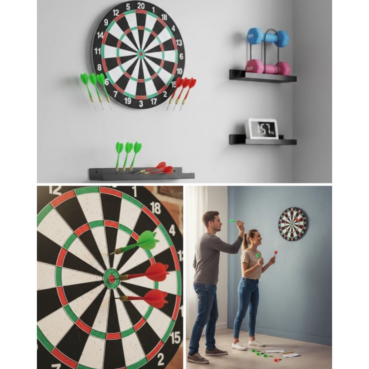 Şık Tasarımlı 15 İnç Dart Tahtası Metal Uçlu 4 Ok Seti