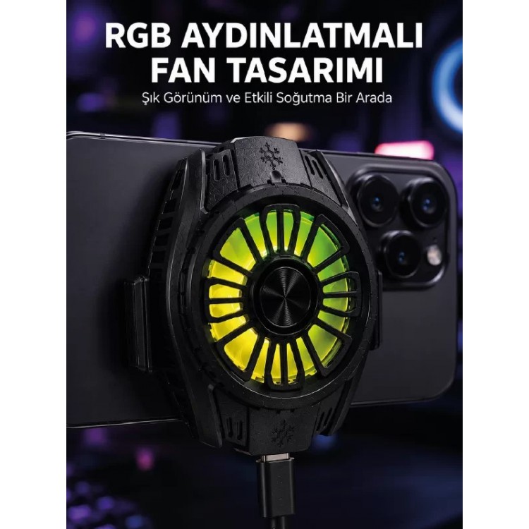RGB Fan Aydınlatmalı Sessiz Çalışan Telefon Soğutucu